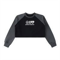 Raw-Hem Color-Block Raglan Crop Sweatshirt